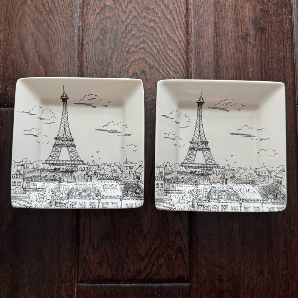 222 Fifth City Scenes - TWO Appetizer Plates with Paris Eiffel Tower
